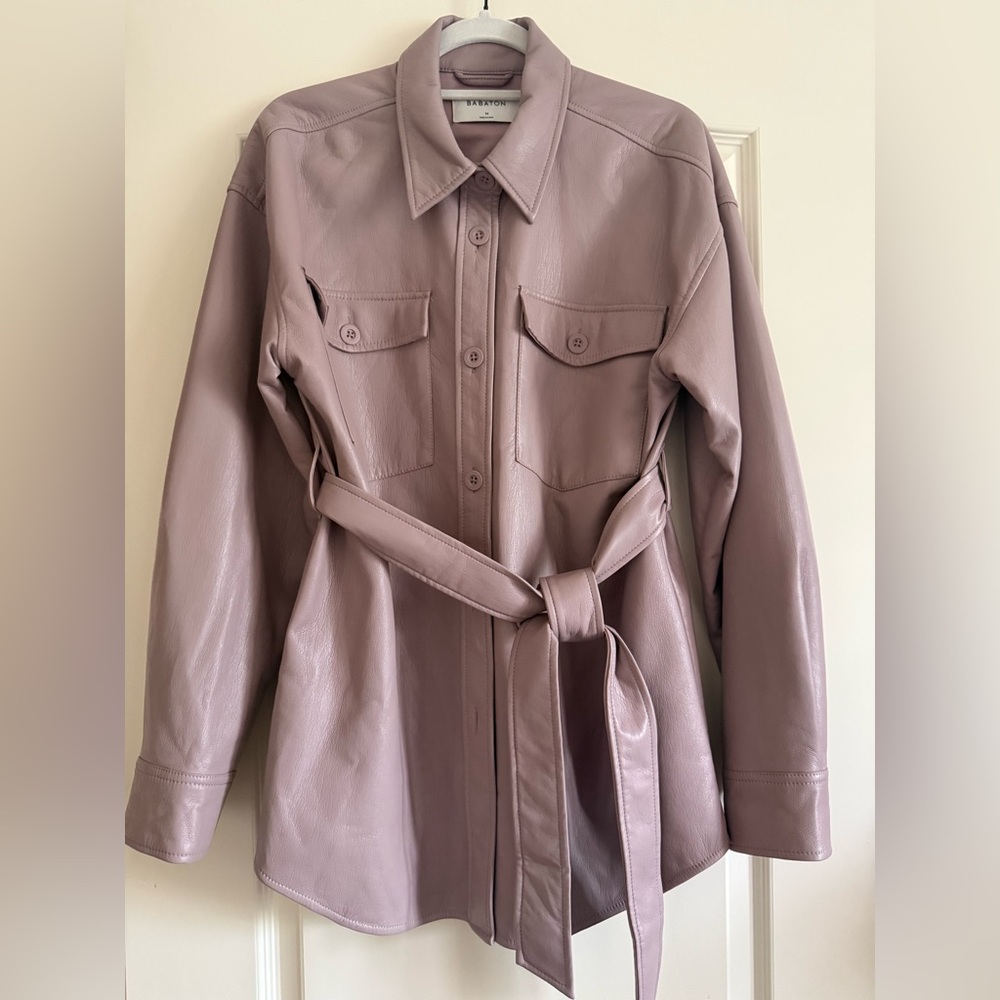 Aritzia Mauve Leather Belted Shirt Jacket